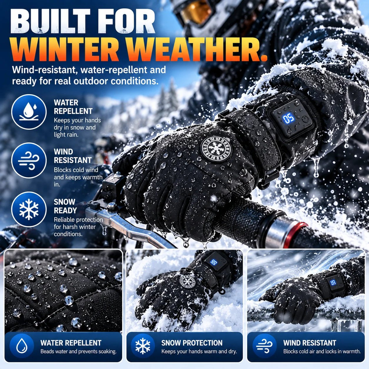 ⏳ Last Day 50% OFF-🔥 Rechargeable Heated Gloves – 3 Heat Settings, Waterproof Touchscreen Winter Gloves