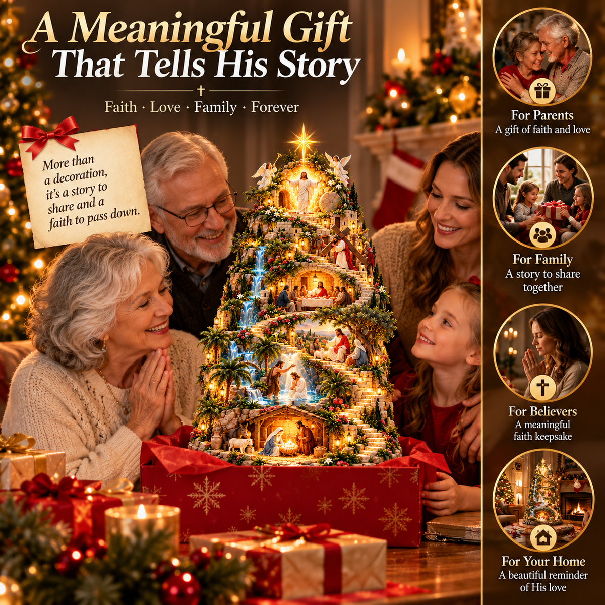 ✝️ “The Journey of Faith™” — A 3D “Life of Jesus” mountain display featuring integrated lighting and six sacred biblical scenes.