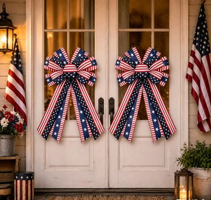 🔥 Buy 1 Get 1 Free🇺🇸 Patriotic Burlap Bow Rustic American Flag Wreath Decor