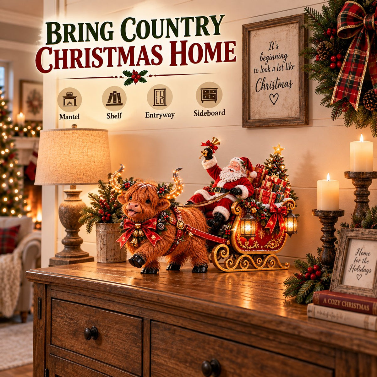 💥LAST DAY 50% OFF🐮🎅 Santa’s Highland Cow Christmas Sleigh