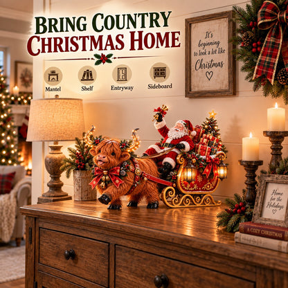 💥LAST DAY 50% OFF🐮🎅 Santa’s Highland Cow Christmas Sleigh