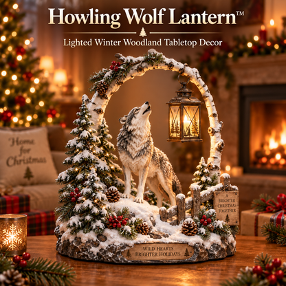 🐺❄️ Howling Wolf Wooden Lantern | Winter Woodland Light-Up Decoration