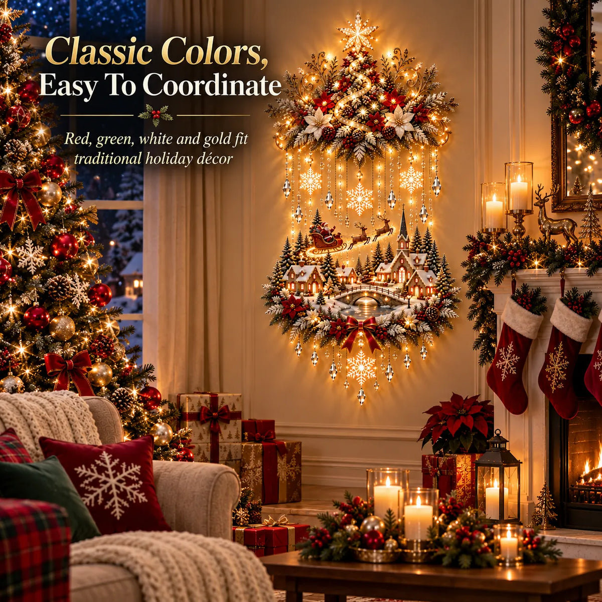 ⏰ LAST DAY 49% OFF - 🎄 Illuminated Christmas Tree & Village Wall Hanging