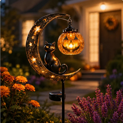 Black Cat & Moon LED Yard Stake – Lighted Outdoor Garden Ground Decoration | Glowing Lawn Ornament for Nighttime Ambiance