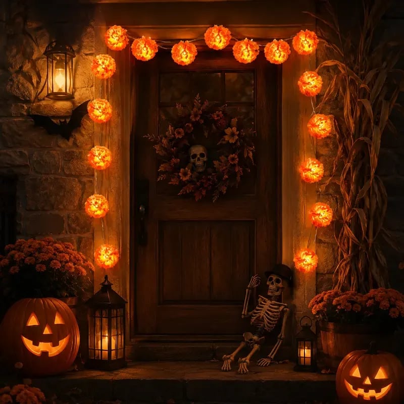 🔥Last Day 49% OFF -🏵️💀 Mexican Marigold Flower String Lights | 💕Death is not the end of life, forgetting is