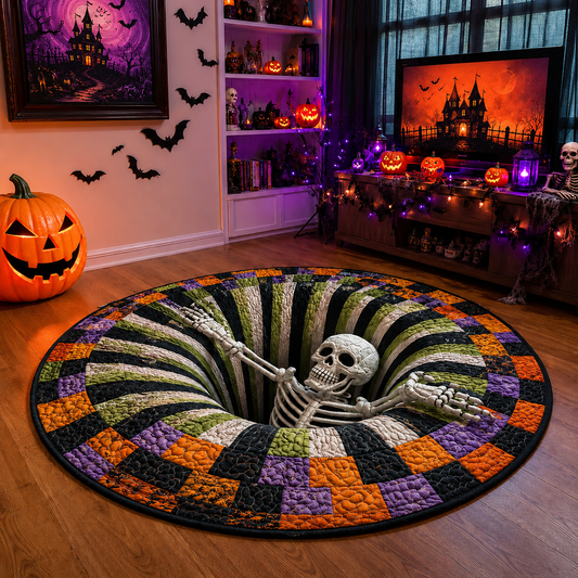 3D Skeleton Vortex Quilted Round Halloween Rug