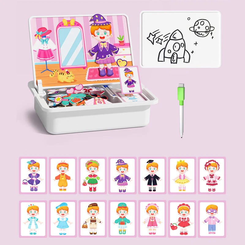 Kid's Magnet Puzzle Box with Game & Drawing Board