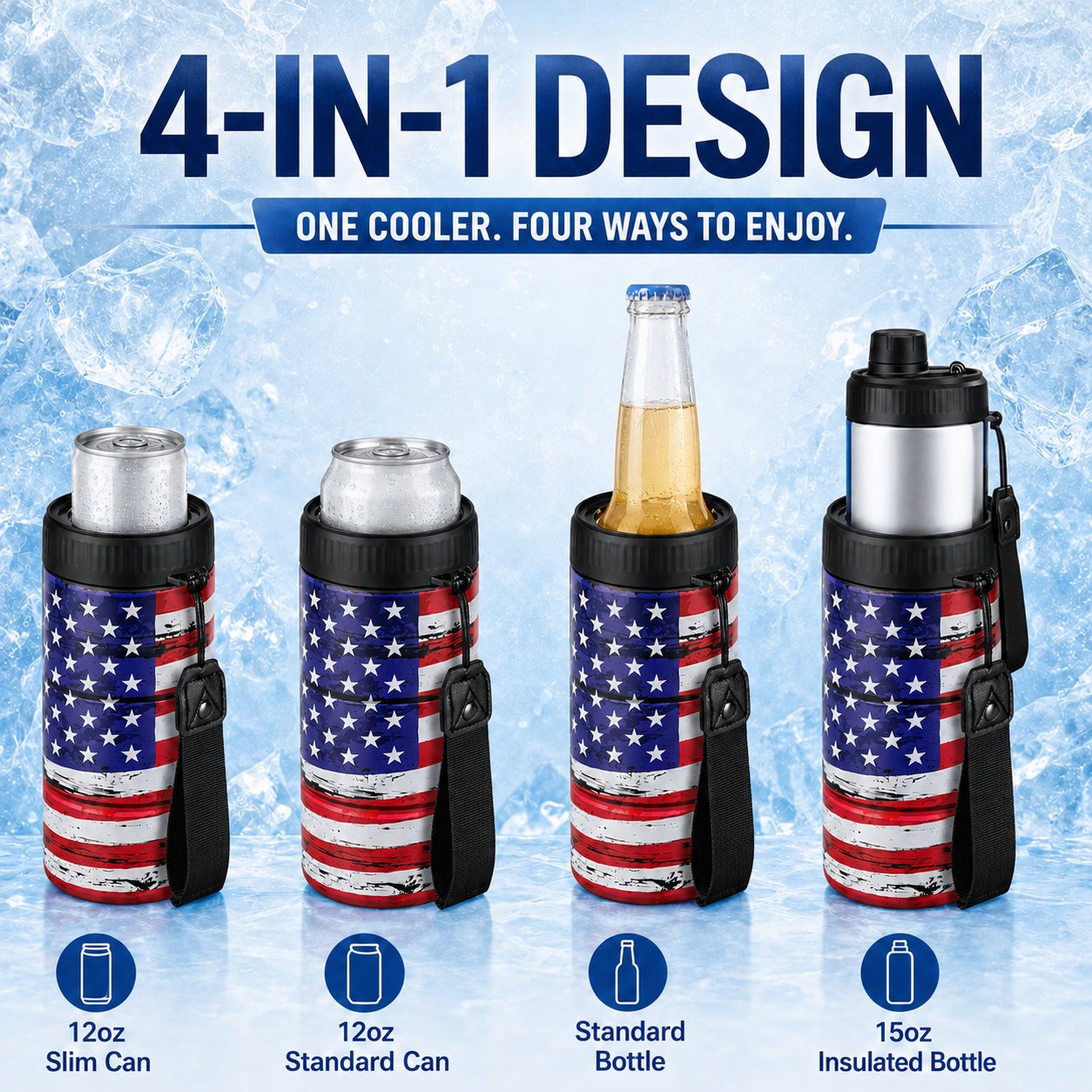 4-in-1 Insulated Tumbler Cup – Leakproof Travel Cup for Cans, Bottles & Cold Drinks