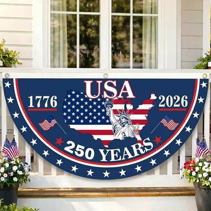 🎆 USA 250th Anniversary Half Fan Flag 1776–2026 Patriotic Bunting Banner