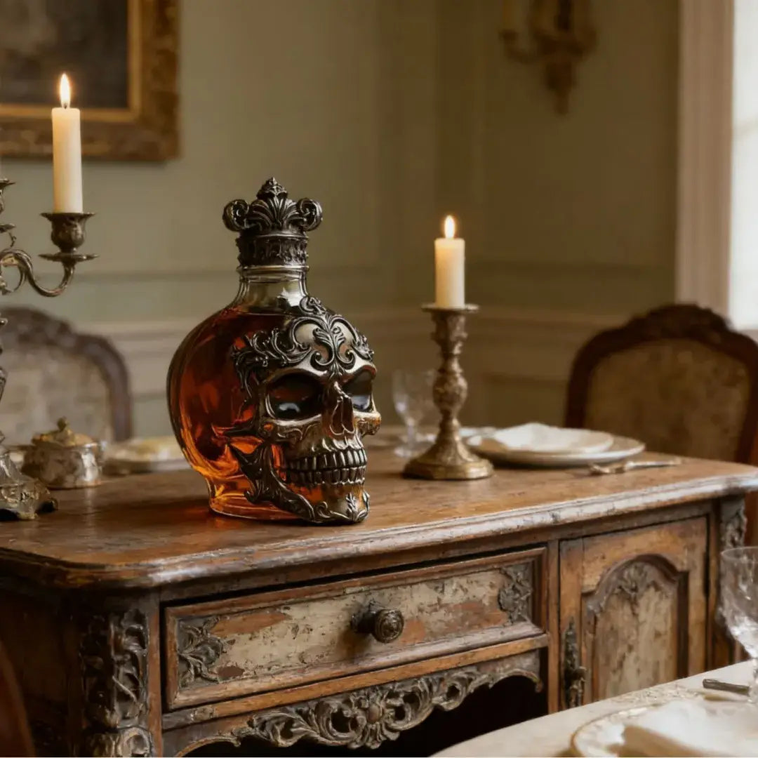 💀 Skull Collector Whiskey Decanter – Vintage Style Collector Bottle 🥃✨