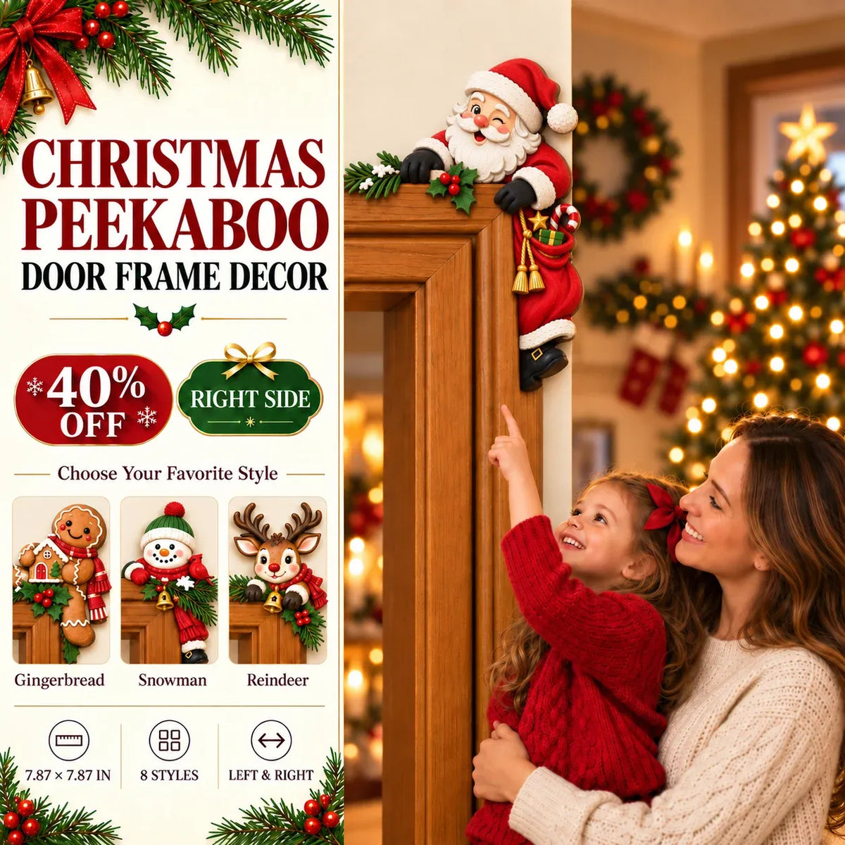⏰ LAST DAY 50% OFF 🎅 3D Sculpted Christmas Peekaboo Door Frame Corner Decor