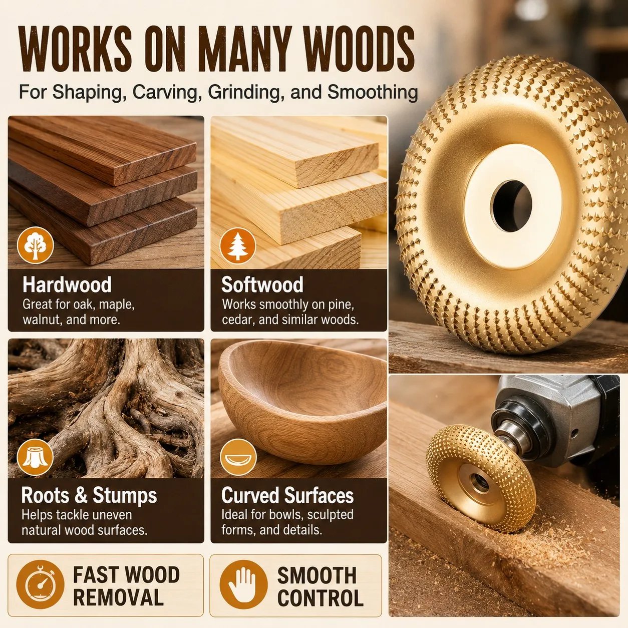 ⚒️Wood Carving Disc Set Heavy-Duty Steel Wheel for Angle Grinder