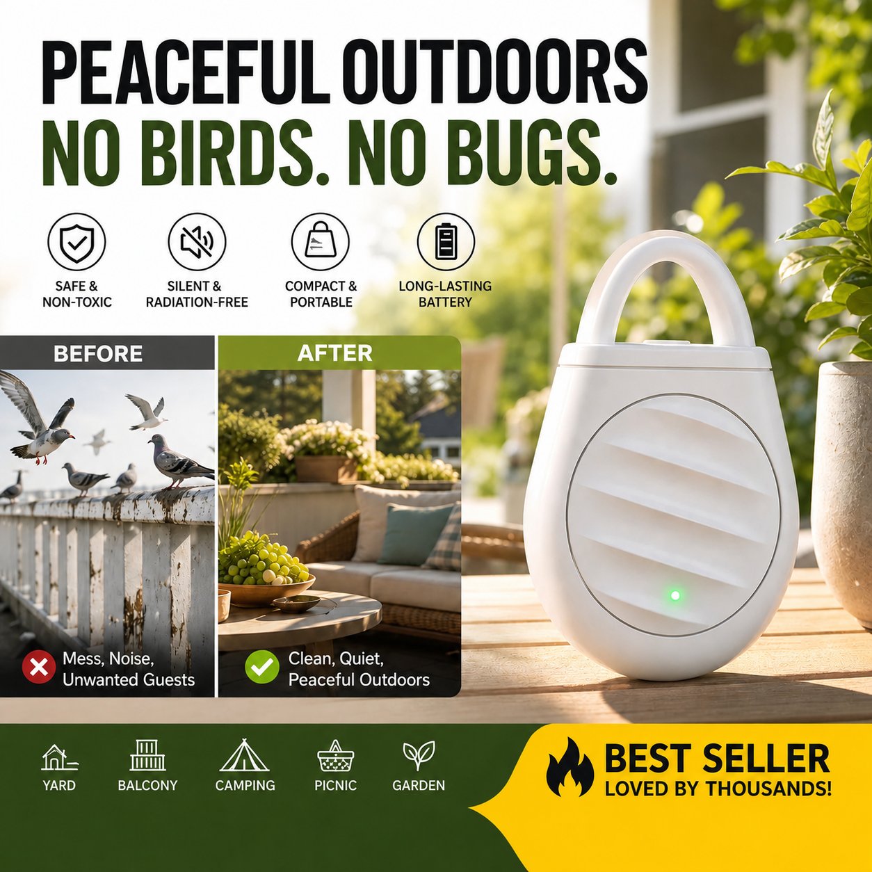 🔥Limited time offer Buy 3 get 2 free！🐦No more trouble from birds, beasts and locusts！Portable Ultrasonic Bird Repellent Keychain
