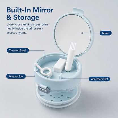 🎁Hot Sale Promotion 49% OFF🔥3-in-1 Leak-Proof Retainer Cleaning Case with Mirror, Drain Tray & Travel Storage