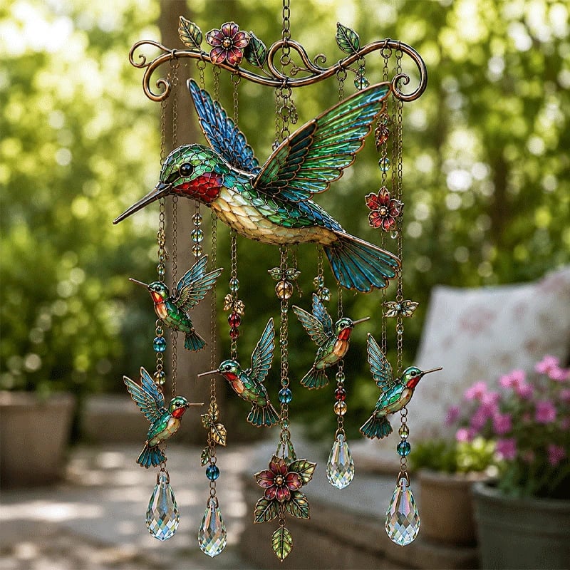 🔥Last Day 49% OFF🐦🎐Graceful Hummingbird Crystal Suncatcher Wind Chime
