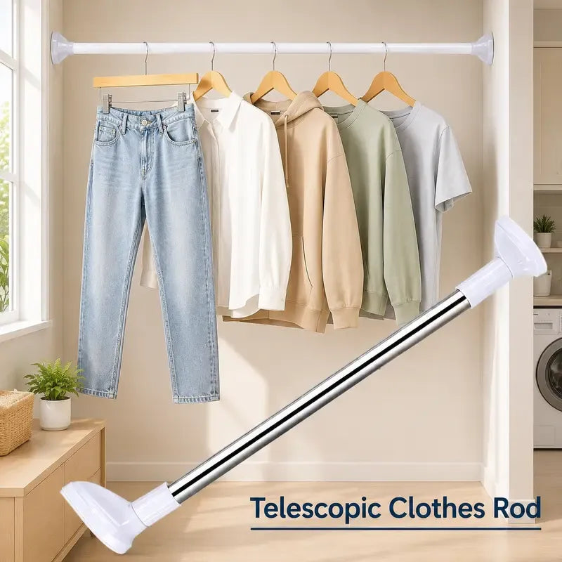 Drill-Free Adjustable Tension Rod for Closet & Laundry