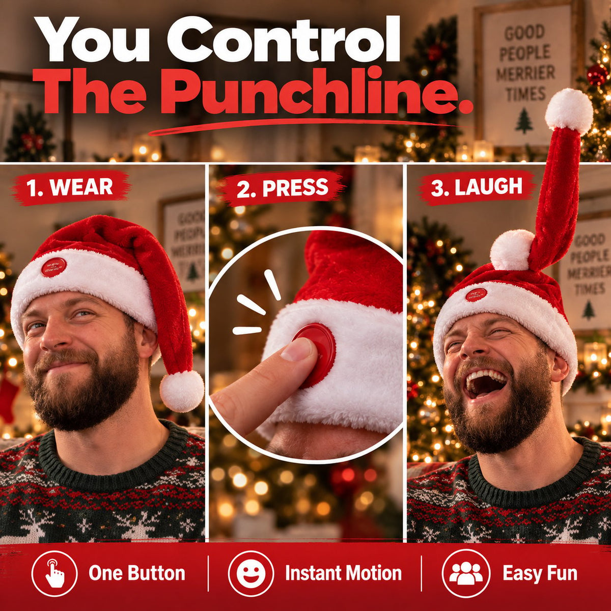 🔥LAST DAY 50% OFF -😂JollyRise™ Animated Santa Hat