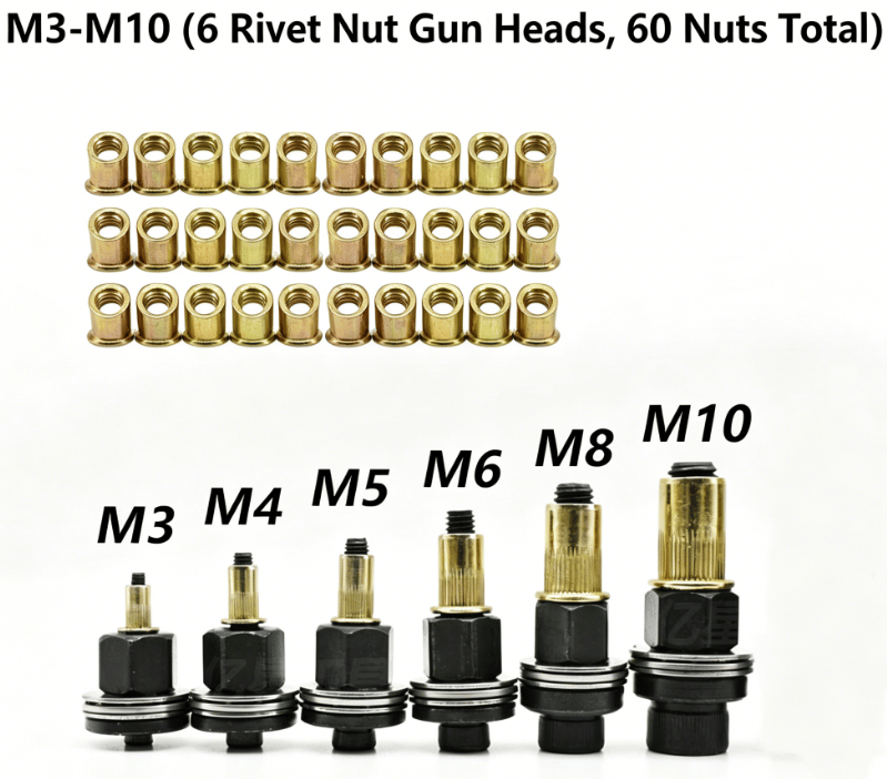 🚀 Mid-Year Madness Sale!🔩 M3-M10 Rivet Nut Gun Replacement Heads Metric Rivnut Tool Mandrel Nose Tips