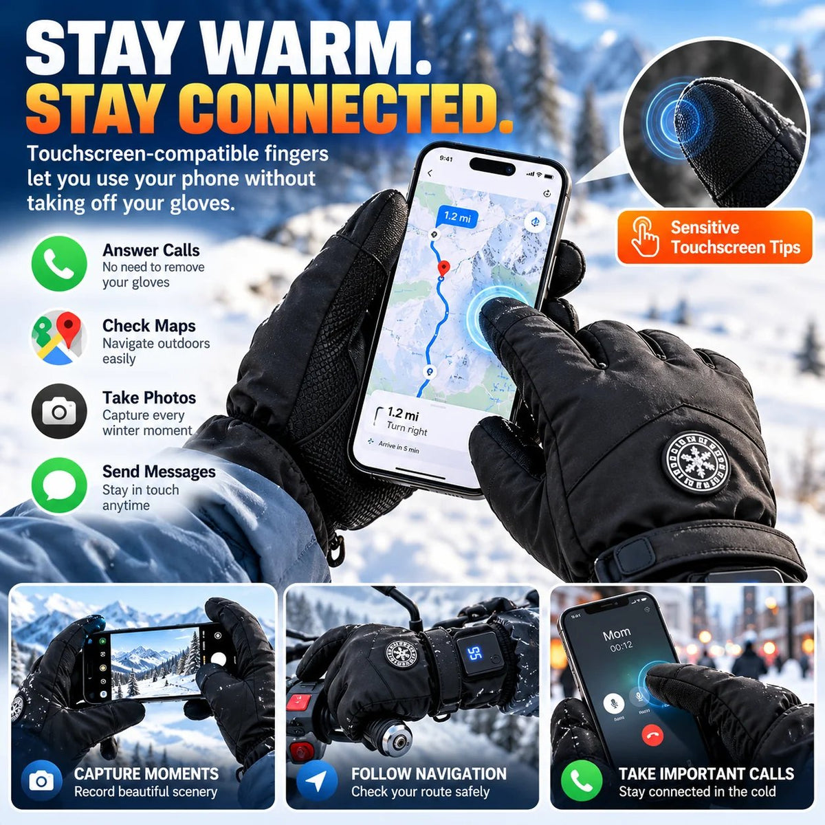 ⏳ Last Day 50% OFF-🔥 Rechargeable Heated Gloves – 3 Heat Settings, Waterproof Touchscreen Winter Gloves