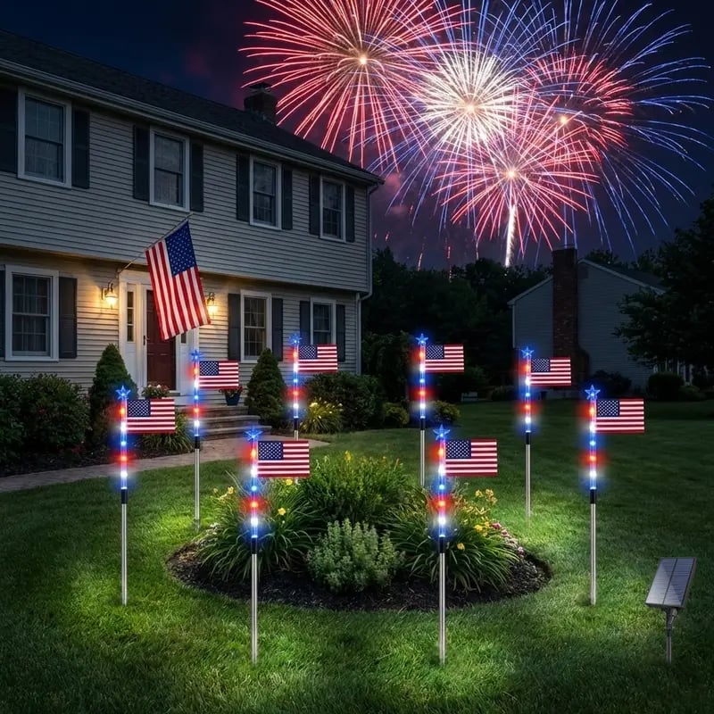 🔥Last Day 49% OFF - 8 Solar American Flag Pathway Lights – Red, White & Blue Yard Glow for 250th Independence Celebration 🇺🇸✨