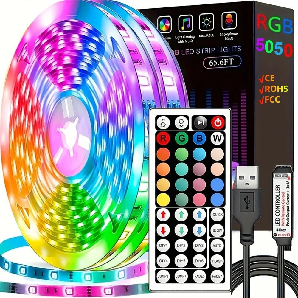 Smart RGB LED Strip Lights – Music Sync, App & Remote Control, Ultra-Long Customizable Mood Lighting