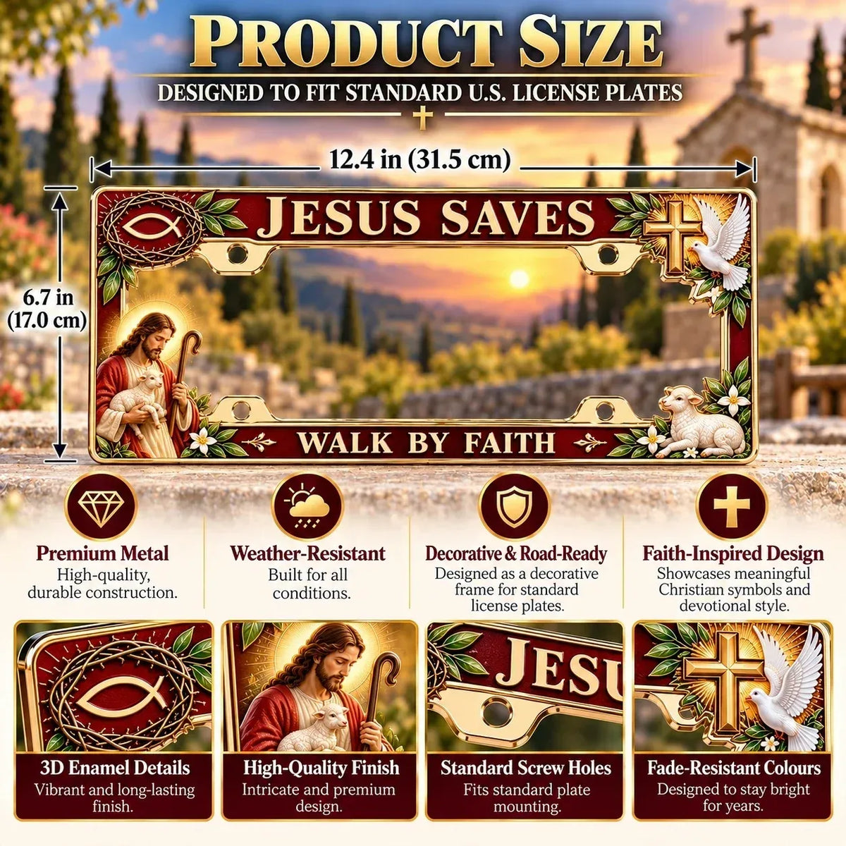 ✝️ "Jesus Saves" and "Walk by Faith" Themed License Plate Frames 🚗