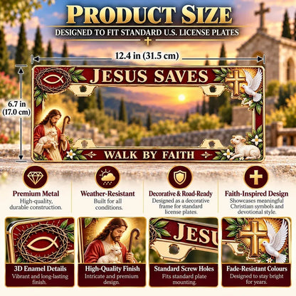 ✝️ "Jesus Saves" and "Walk by Faith" Themed License Plate Frames 🚗