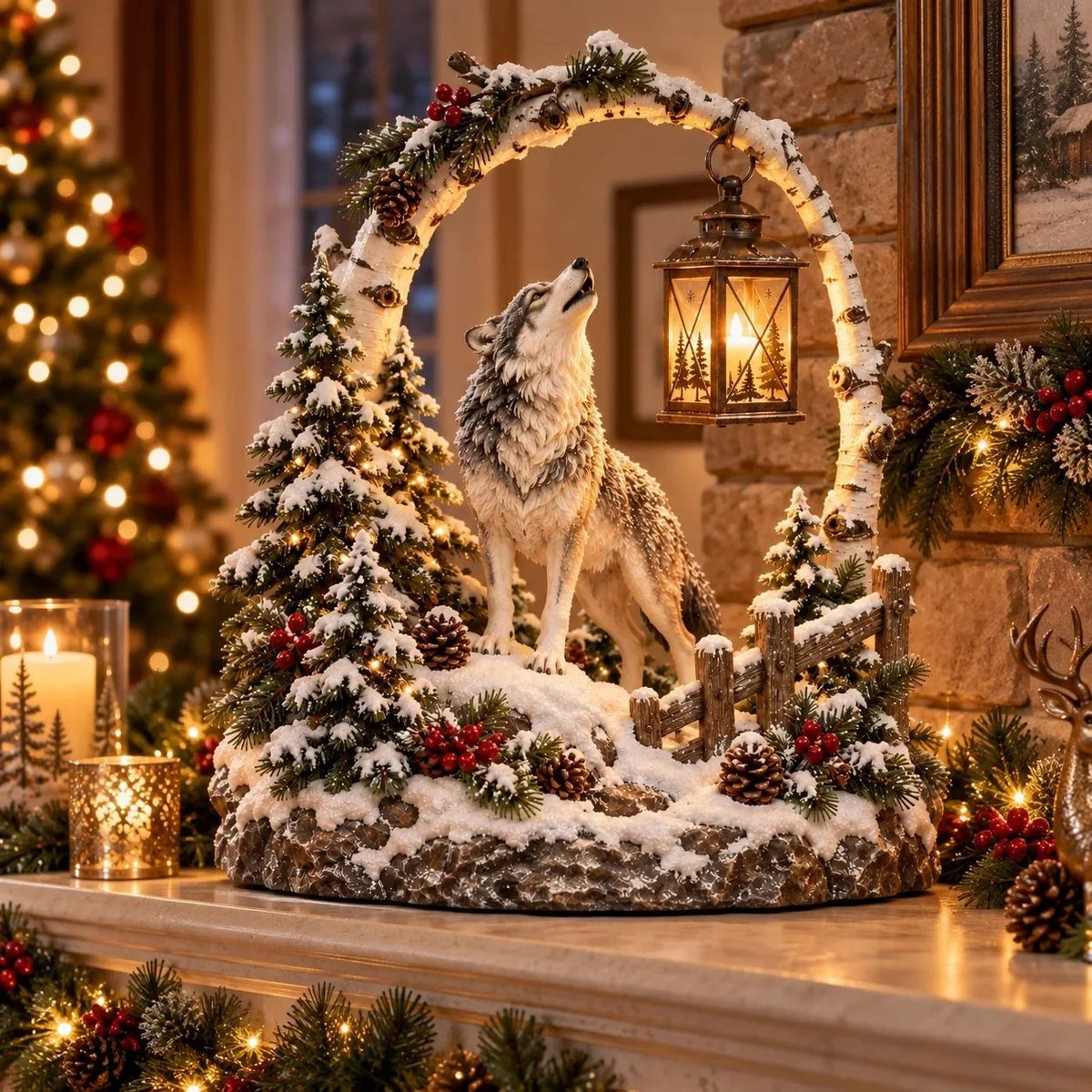 ⏳ Last Day 50% OFF-🐻Woodland Bear Family Lantern – Lighted Christmas Forest Tabletop Decor 🎄