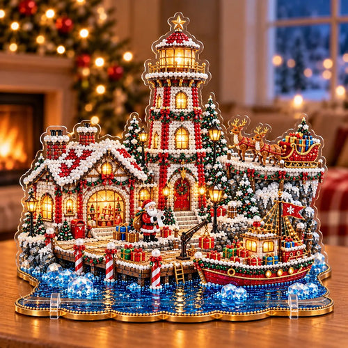 ✨ Last Day – 49% OFF!✨ Pearl Christmas Lighthouse Diamond Painting Kit🎅⛄️❄️