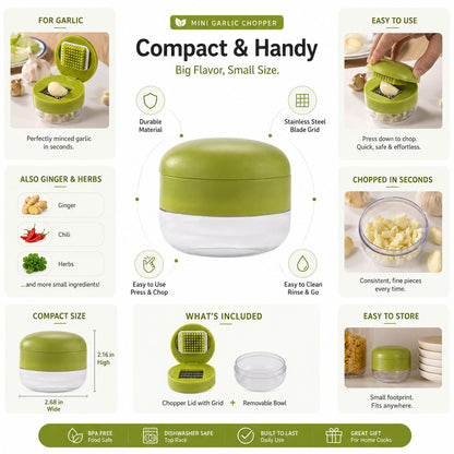 Mini Garlic Chopper and Press with Container