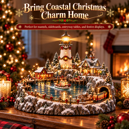 🔥 LAST DAY 49% OFF-🎄Christmas Lighthouse Harbor Village – Light-Up Winter Wonderland