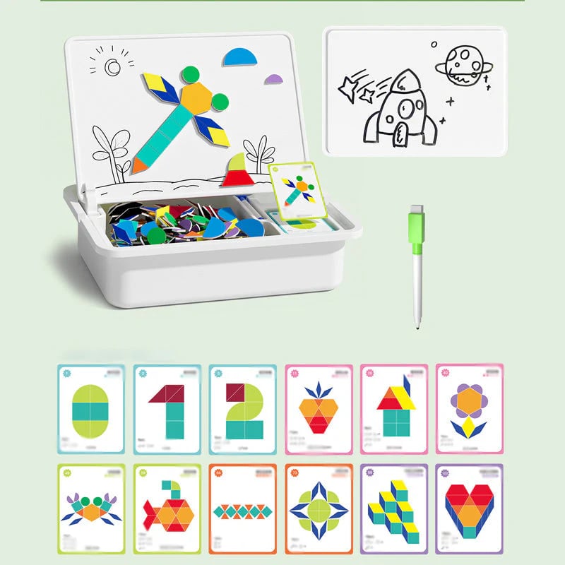Kid's Magnet Puzzle Box with Game & Drawing Board