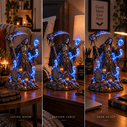 💀 LAST DAY 49% OFF🔥Blue-Light Scythe-Wielding Grim Reaper Skull Statue Lamp