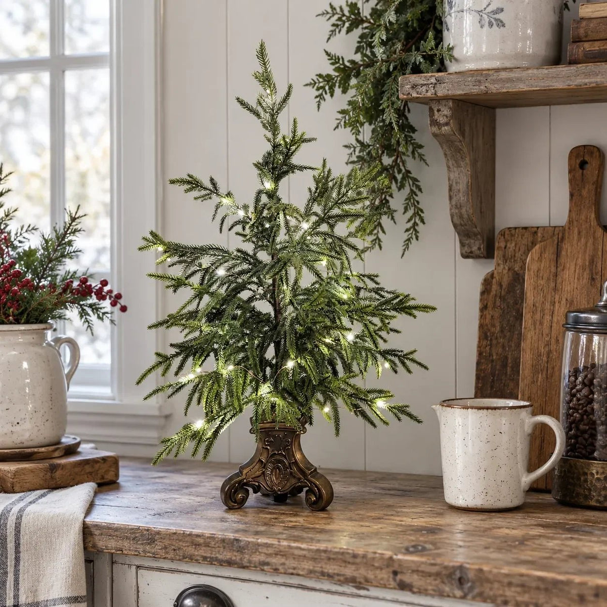 ✨ Last Day 50% OFF-🌙🎄 Vintage-Style Pre-Lit Evergreen Christmas Tree Set