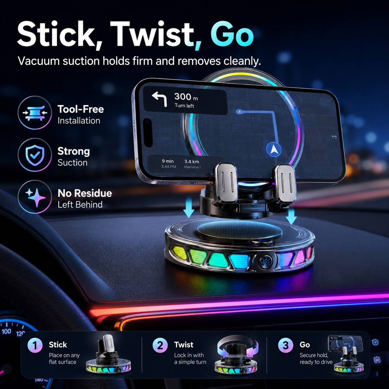 ✨RGB Smart Auto-Clamping Dashboard Car Phone Mount