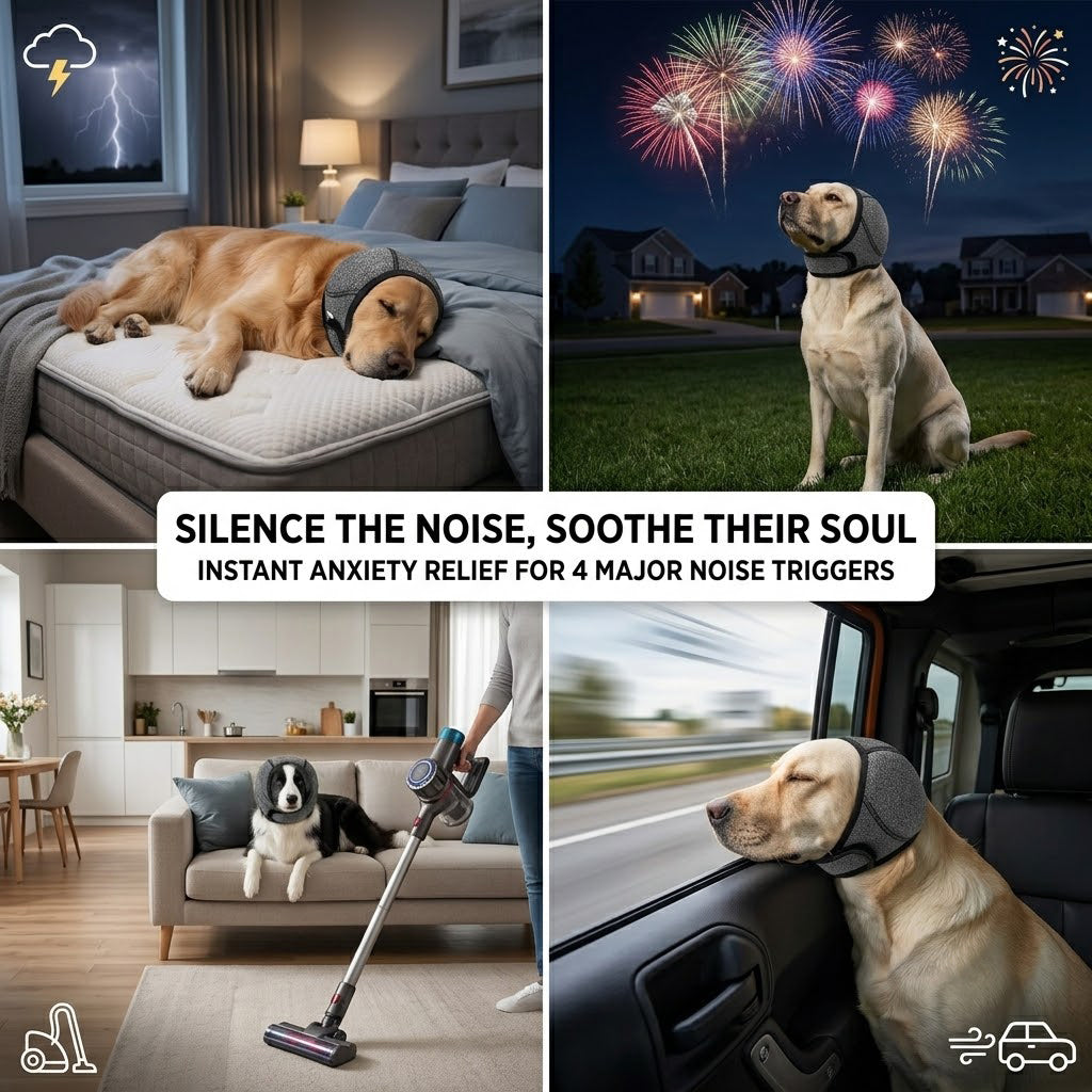 🔥 [Flash Sale - 50% OFF] No More Shivering from Thunder & Dryers! ❤️  Dog Calming Ear Wrap for Instant Anxiety Relief