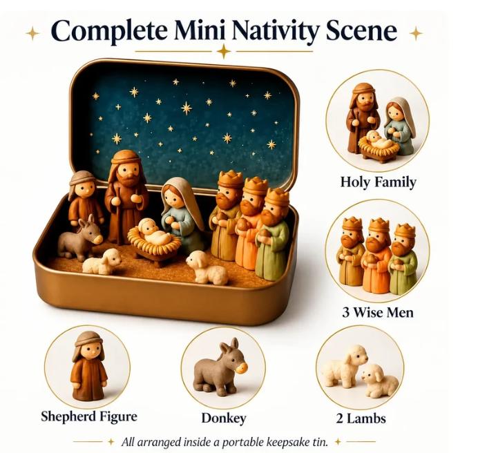 ✨Last Day 49% OFF-✝️ Mini Nativity Scene Keepsake Tin — Pocket-Sized Christmas Holy Family Set