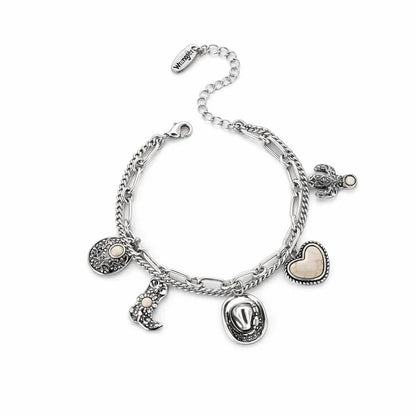 🏇🤠Western Cowgirl Charm Bracelet – Boot, Hat, Cactus & Heart Charms🌵