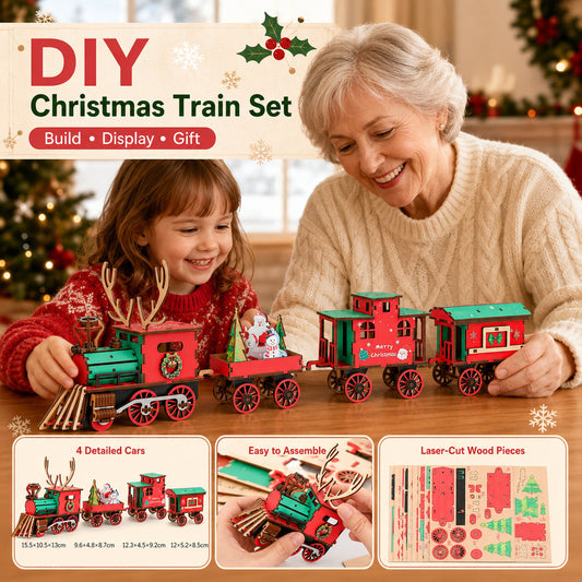 🔥LAST DAY 50% OFF 🎄🚂DIY 3D Wooden Christmas Train Model Kit