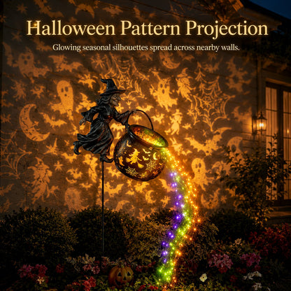 🧙🎃 Halloween Flying Witch Cauldron Garden Stake Light