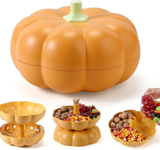 2-Tier Pumpkin Snack Bowl with Divided Trays