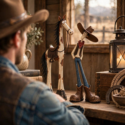🤠🐴Whimsical Western Cowboy & Horse Figurine Duo - The Perfectly Odd Western Duo