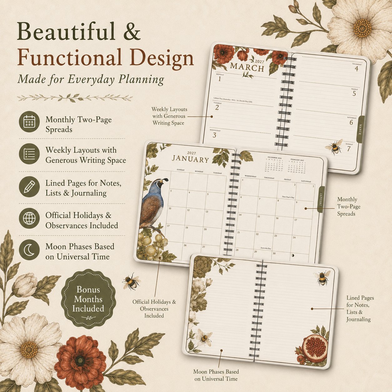 🌙Woodland Wardens 2027 Nature-Inspired Planner 🌿🦊–A Year of Nature's Wisdom & Intention