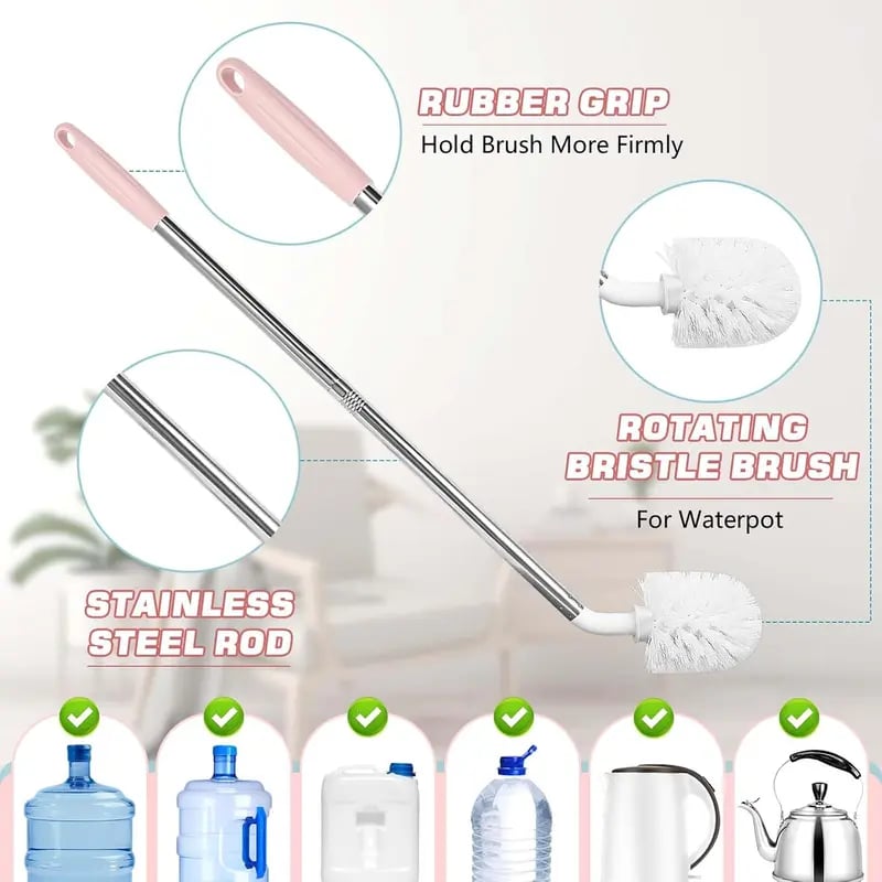 🧴 Extra Long Water Tank Cleaning Brush – Flexible Bristles for 5-Gallon Jugs, Deep Clean Narrow Openings & Wide Containers