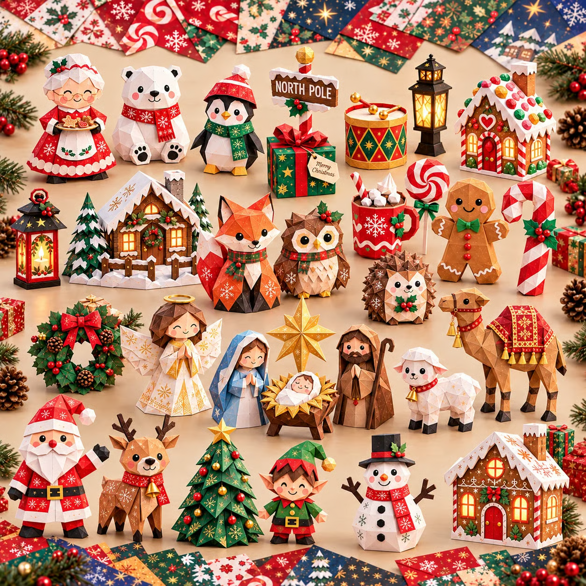 Large collection of finished Paper Christmas crafts