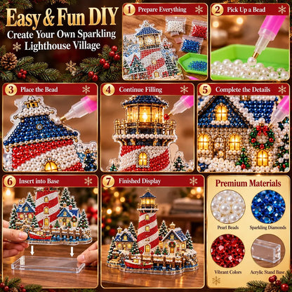✨ Last Day – 49% OFF!✨ Pearl Christmas Lighthouse Diamond Painting Kit🎅⛄️❄️