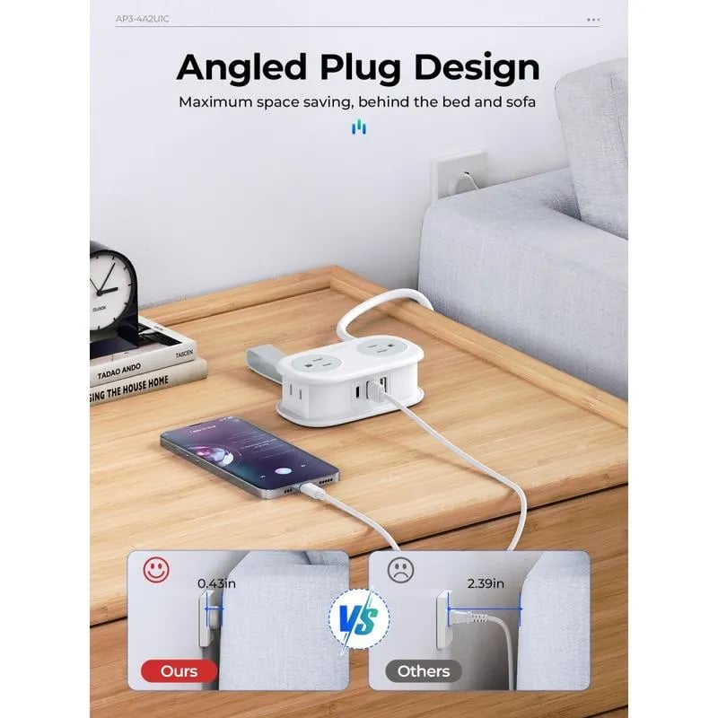 🔥 HOT SALE 🔥Travel Power Strip, ORICO 4 Outlets 2 USB Ports (1 USB C) with 4FT Wrapped Short Extension Cord Small Power Strip
