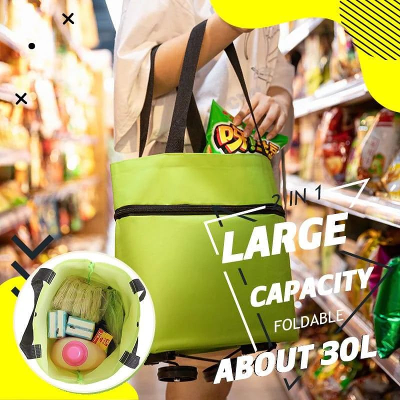 🎁 50% OFF Gift for Mom – 2-in-1 Foldable Shopping Cart with Wheels