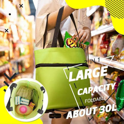 🎁 50% OFF Gift for Mom – 2-in-1 Foldable Shopping Cart with Wheels