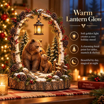 ⏳ Last Day 50% OFF-🐻Woodland Bear Family Lantern – Lighted Christmas Forest Tabletop Decor 🎄
